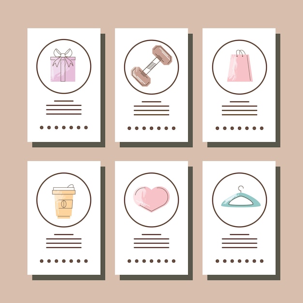 Set of pricing cards with embroidery icons